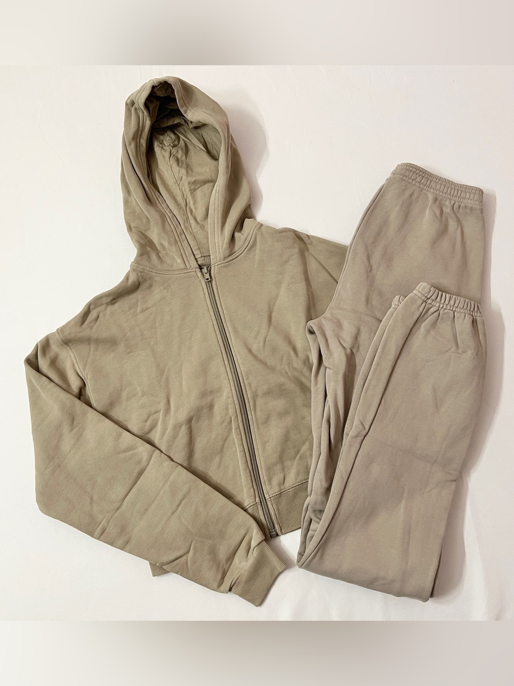 SKIMS Outdoor Fleece Taupe Zip Up Jacket + Jogger Joggers Sweatpants Set